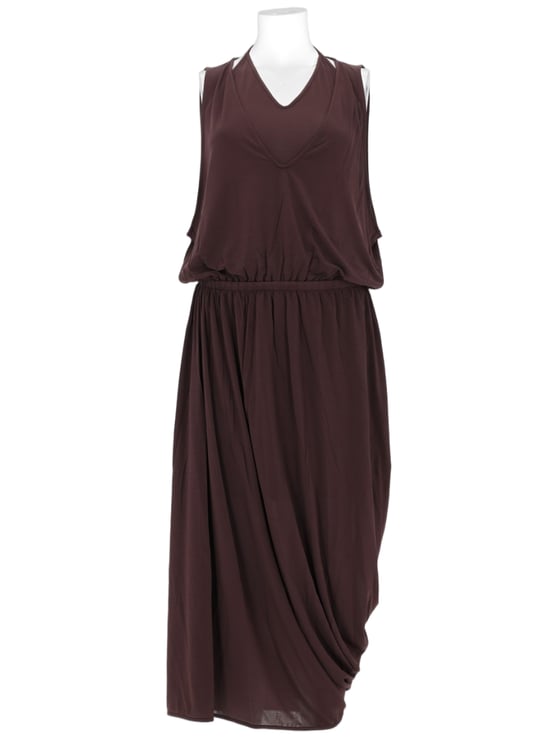 Lemaire Burgundy V-Neck Gathered Layered Midi Dress