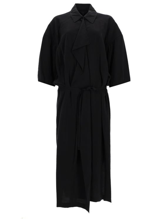 Lemaire Neutrals Belted Draped Neckline Silk Midi Dress
