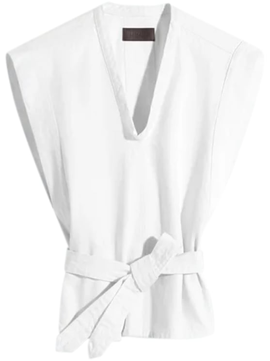 Lemaire Sleeveless Chasuble-Style White Leather Top with Matching Belt