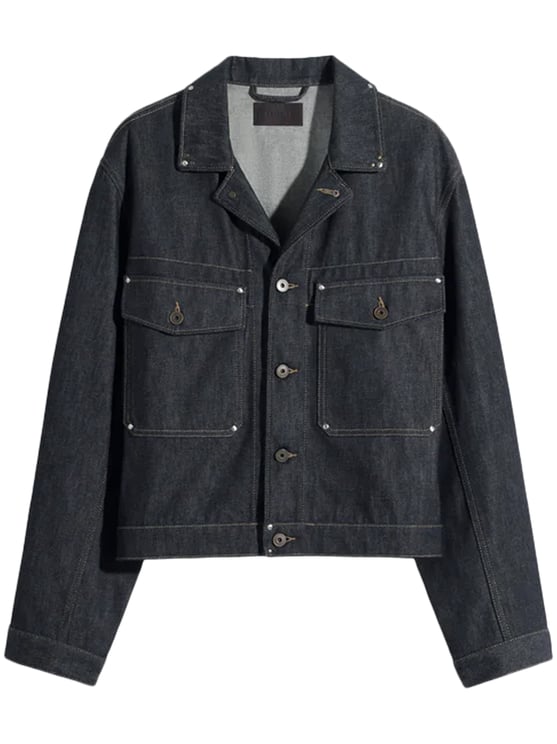 Lemaire Black Cropped Denim Trucker Jacket with Stud Details