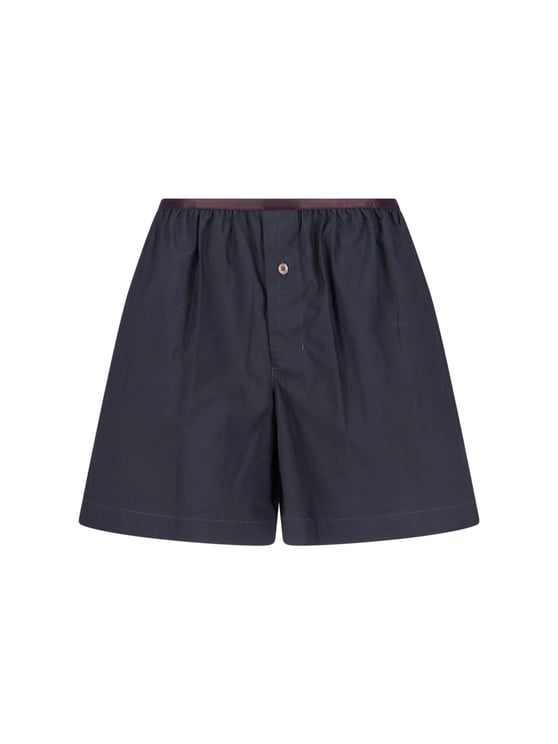 Lemaire Black Silk Blend Gathered Waist Shorts