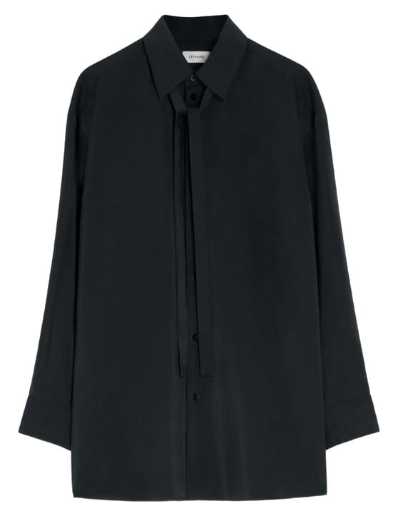 Lemaire Neutrals Neckline Tie Detail Silk-Blend Shirt