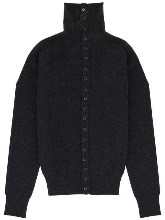 Lemaire Black Wool Fitted High-Collar Cardigan