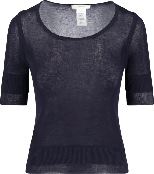 Lemaire Navy Viscose Silk Three-Quarter Sleeve T-Shirt