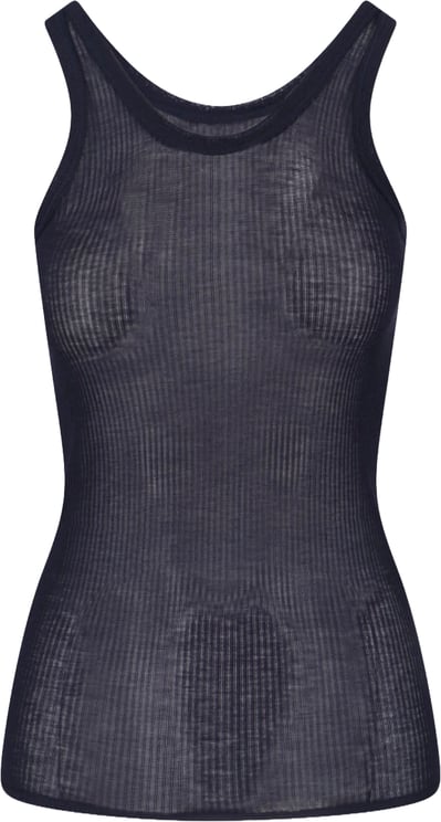 Lemaire Dark Blue Ribbed Silk Blend Top