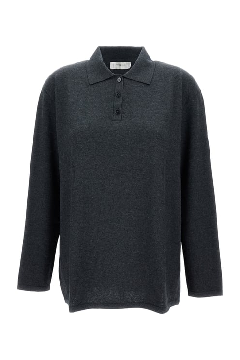 Lisa Yang Polo Collar Cotton Blend Sweater with Ribbed Trim