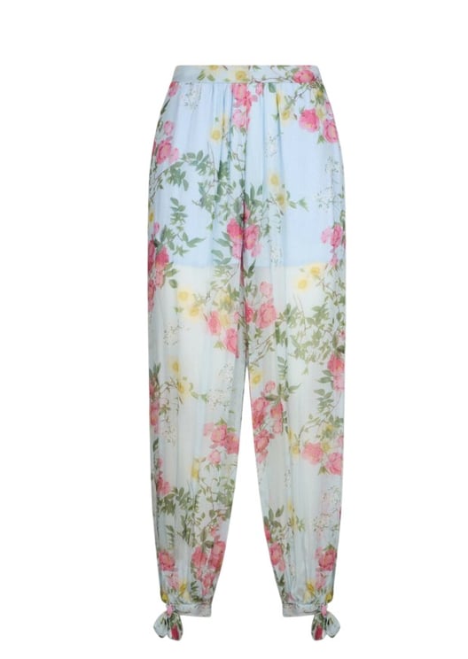 Liu Jo Floral Print Creponne Trousers With Ankle Bow Detail