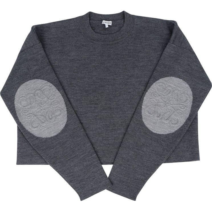 Loewe Loewe Darkgrey Wool Cropped Anagram Elbow Patch Sweater (XS)