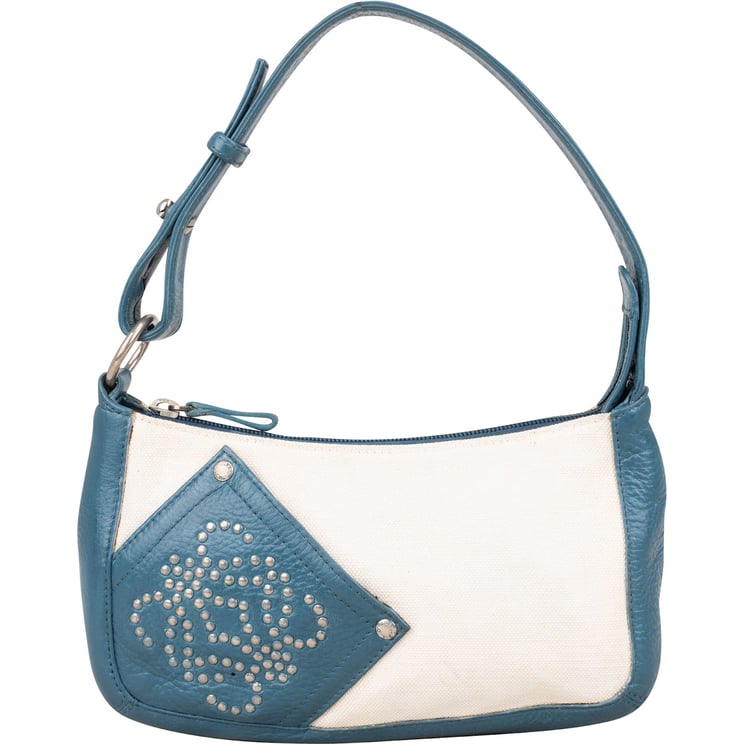 Loewe Loewe Leather and Canvas Anagram Studded Pochette Shoulder Bag