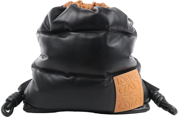 Loewe LOEWE Puffy Yago Leather x Nylon Backpack in Black x Brown