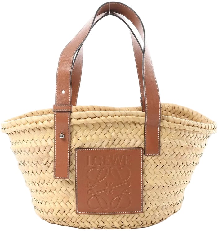 Loewe LOEWE Anagram Basket Small Raffia x Leather Handbag in Beige x Brown