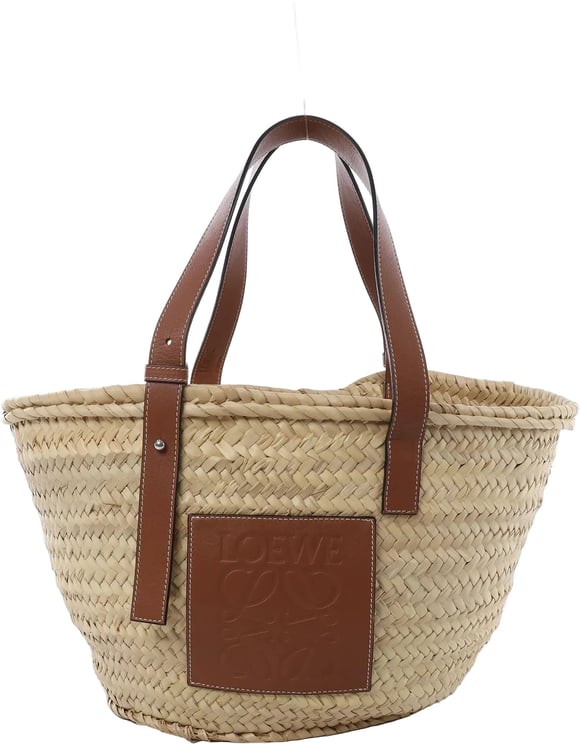 Loewe LOEWE Basket Large Raffia x Leather Handbag in Beige x Brown