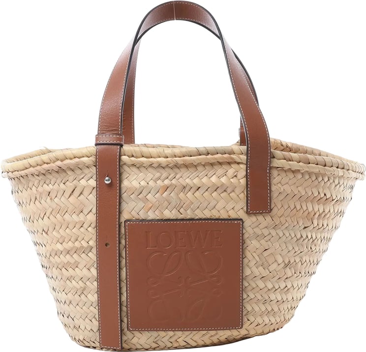 Loewe LOEWE Basket Medium Raffia x Leather Handbag in Beige x Brown