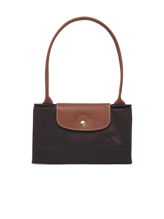 Longchamp Moka Nylon Shoulder Bag with Leather Flap and Double Handles