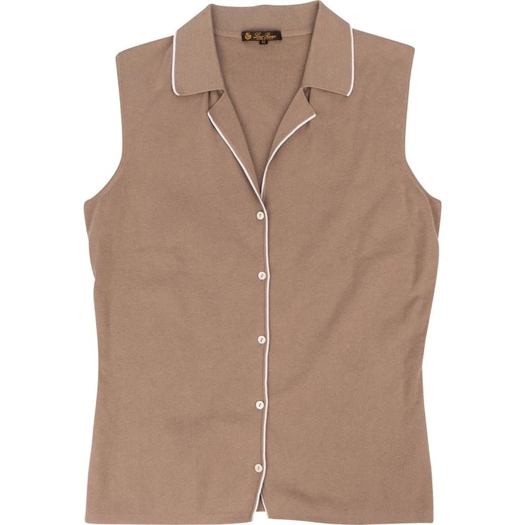 Loro Piana Loro Piana Brown Sleeveless Piped Knit Top (IT42)