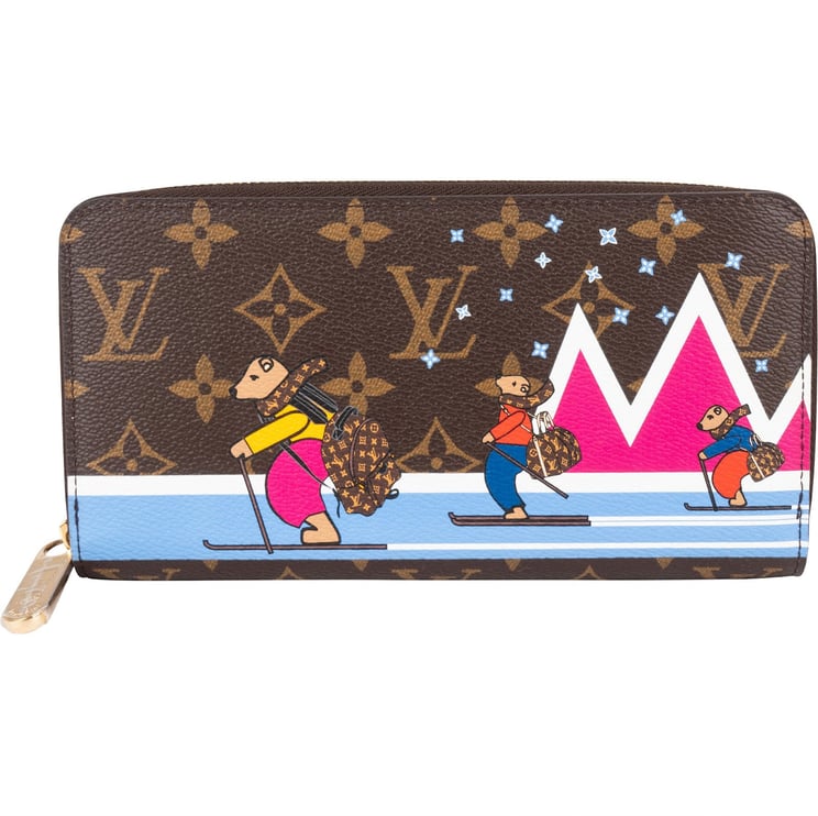 Louis Vuitton Louis Vuitton Monogram Canvas Illustre Xmas Skating Bears Mount Bleu Zippy Wallet