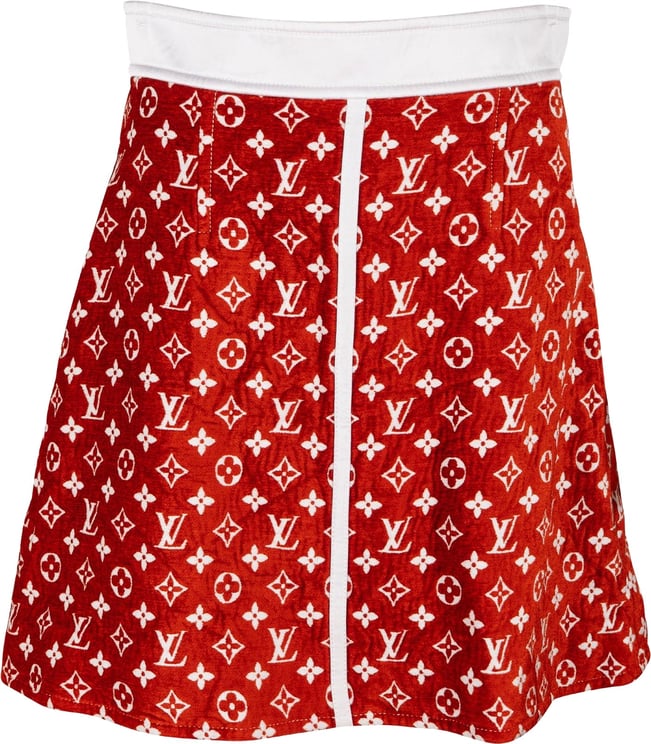 Louis Vuitton Louis Vuitton Red Monogram Velours A-Line Skirt (FR40)