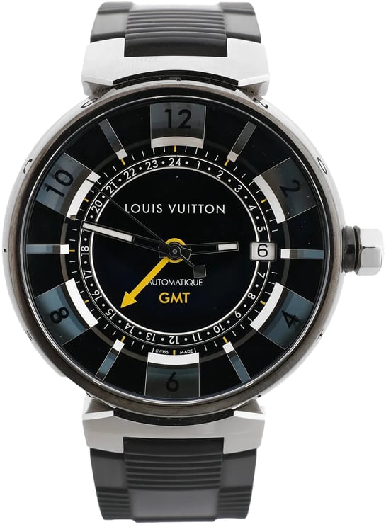 Louis Vuitton Louis Vuitton Tambour Q113K SG7133 SS & Rubber AT Watch with Black Dial