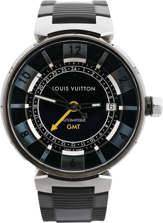 Louis Vuitton Louis Vuitton Tambour Q113K SG7133 SS & Rubber AT Watch with Black Dial