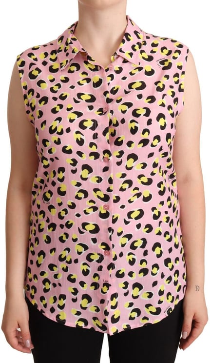Love Moschino Love Moschino Pink Leopard Print Sleeveless Collared Polo Top
