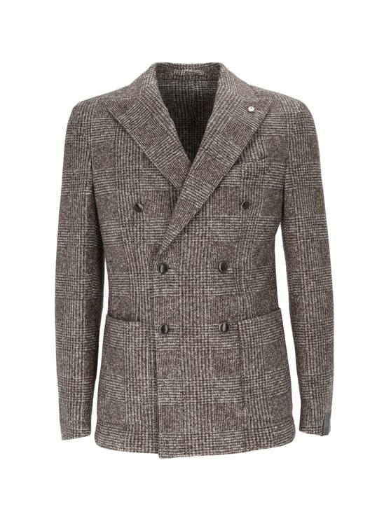 Luigi Bianchi Double-Breasted Checkered Jacket With Wide Lapels