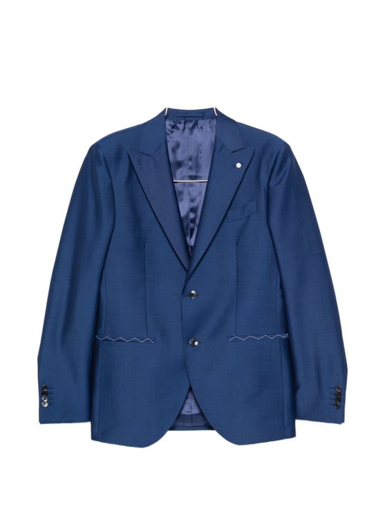 Luigi Bianchi Blue Zigzag Detail Tailored Suit