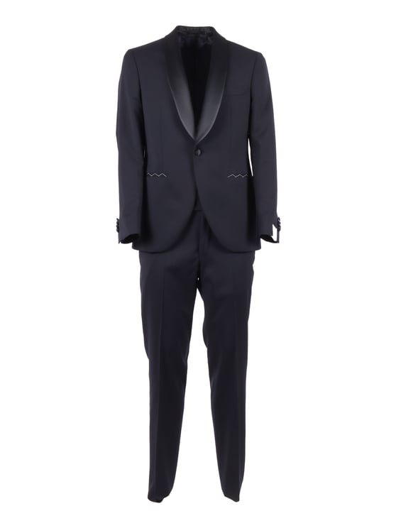 Luigi Bianchi Black Satin Shawl Collar Suit
