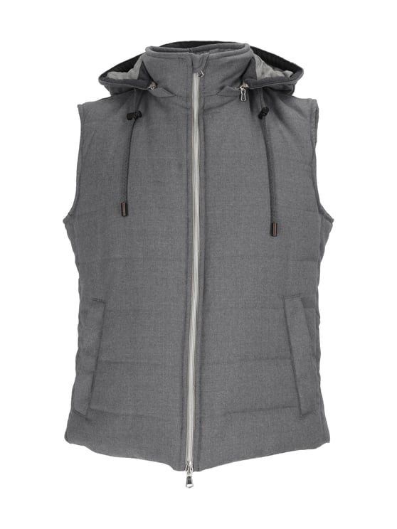Luigi Bianchi Sleeveless Padded Vest with High Collar and Adjustable Hood