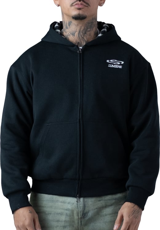 LUMI3RE Wave Logo Plaid Hoodie Black