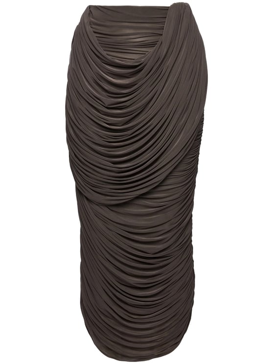 Magda Butrym Draped Ruched Smooth Cupro Midi Skirt