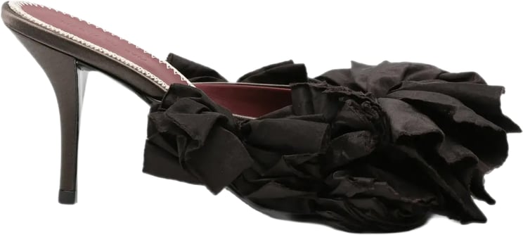 Magda Butrym Mules Brown Satin With Taffeta Flowers