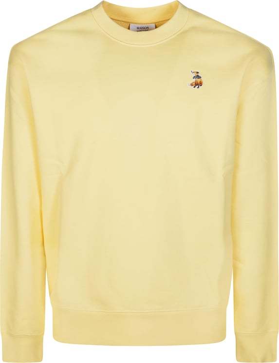 Maison Kitsuné Pastel Yellow Crewneck Fox Embroidered Sweatshirt