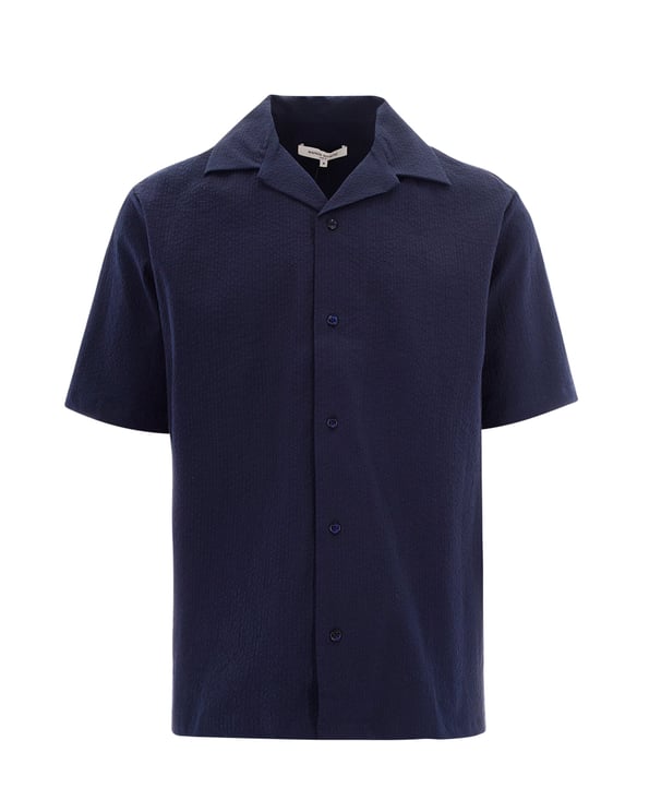 Maison Kitsuné Short-Sleeved Resort Shirt in Textured Seersucker Cotton