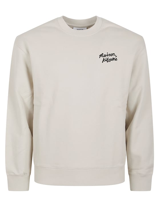 Maison Kitsuné Minimalist Crew Neck Cotton Sweater with Embroidered Logo