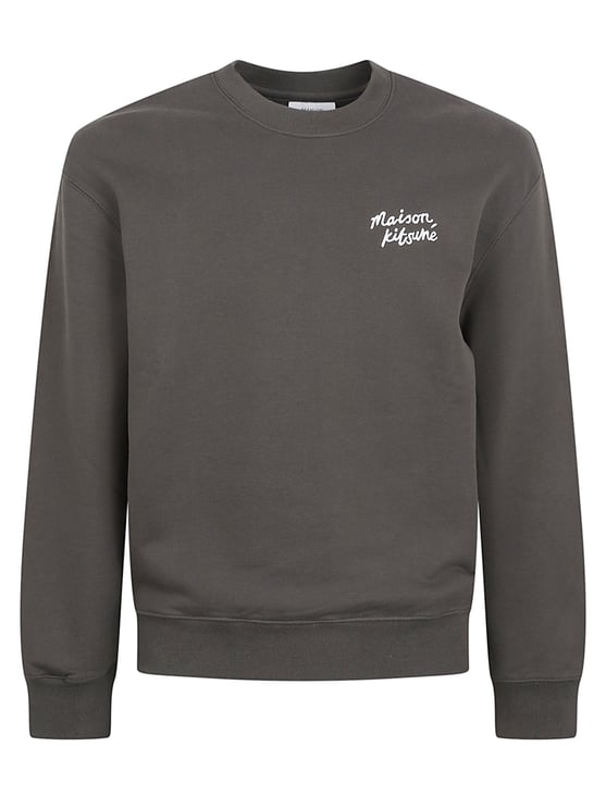 Maison Kitsuné Minimalist Dark Grey Knit Sweater With Subtle Logo