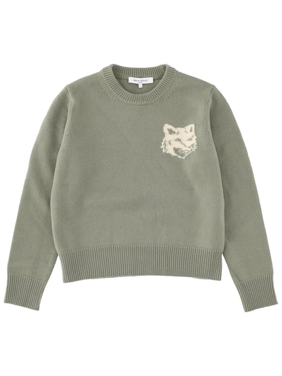 Maison Kitsuné Green Fox Head Wool Sweater