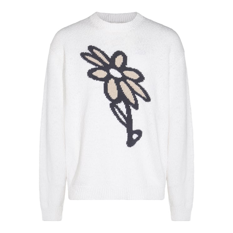 Maison Kitsuné Textured Knit Sweater With Playful Floral Graphic