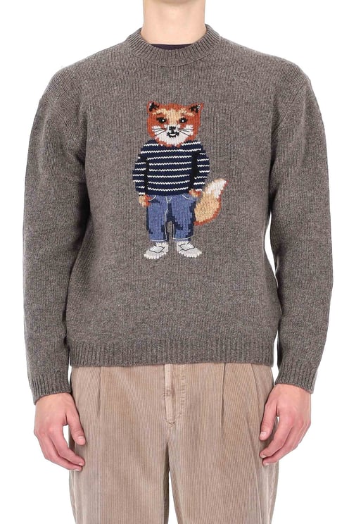 Maison Kitsuné Wool-Mohair Crewneck Sweater with Fox Jacquard