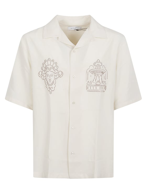 Maison Kitsuné Short-Sleeved Button-Up Shirt with Camp Collar and Embroidered Design