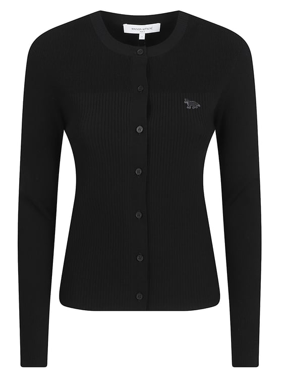 Maison Kitsuné Fitted Ribbed Knit Sweater with Button-Down Front and Logo