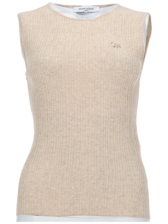 Maison Kitsuné Neutral Baby Fox Ribbed Knit Tank Top