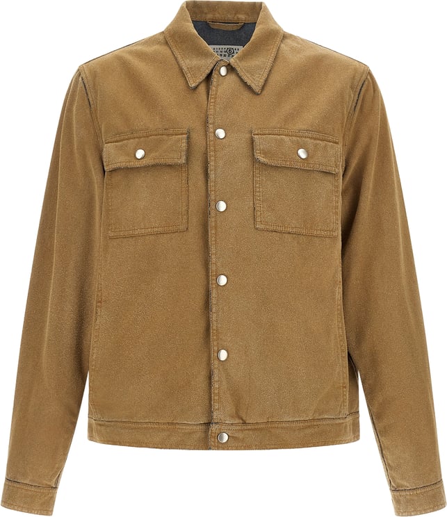 Maison Margiela Beige White Stitching Denim Trucker Jacket