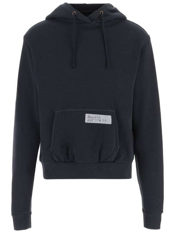 Maison Margiela Navy Cotton Hoodie With Logo Detailing And Kangaroo Pocket