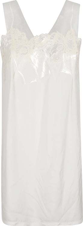Maison Margiela White Silk Slip Dress with Lace Inserts