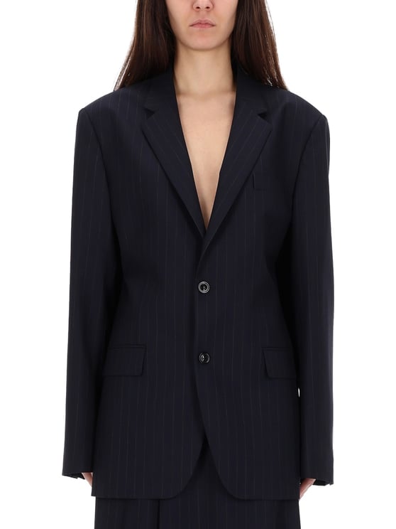 Maison Margiela Oversized Structured Wool Pinstripe Jacket