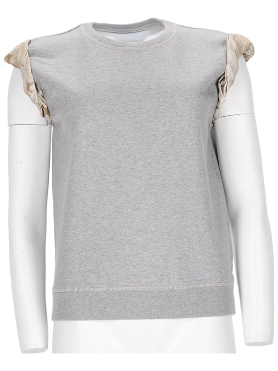 Maison Margiela Boxy Grey Sweatshirt With Ruffled Silk Accents