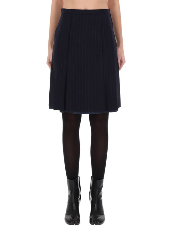 Maison Margiela Pinstripe Wool Flared Midi Skirt