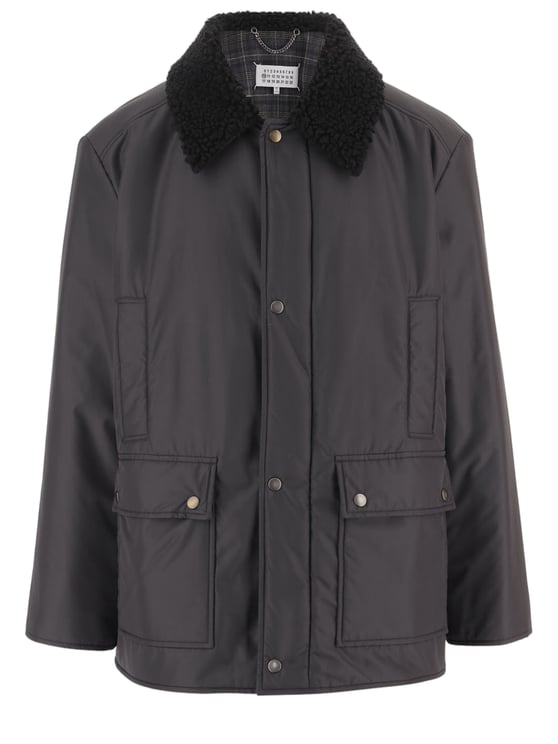 Maison Margiela Nylon Jacket With Synthetic Shearling Collar And Front Patch Pockets