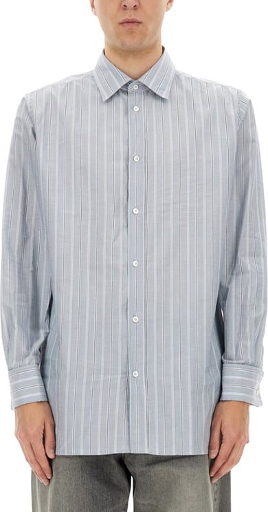 Maison Margiela Classic Striped Button-Down Shirt In Soft Cotton