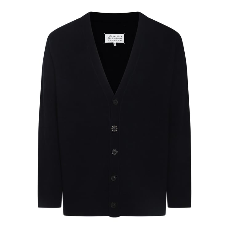 Maison Margiela Navy Blue Wool Knit Cardigan With Deep V-Neck And Button-Down Front